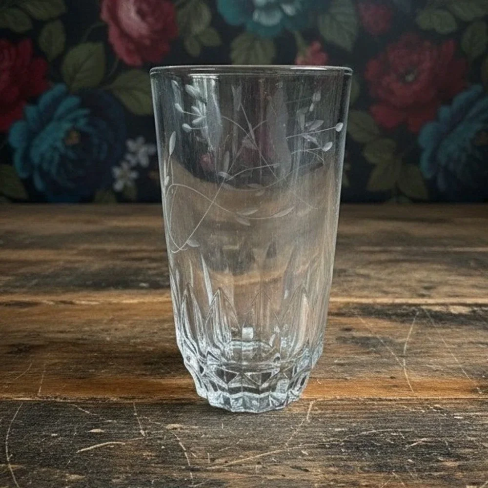 Princess House Heritage Tumbler, Vtg Etched Floral Glass, Replacement Drinkware‎